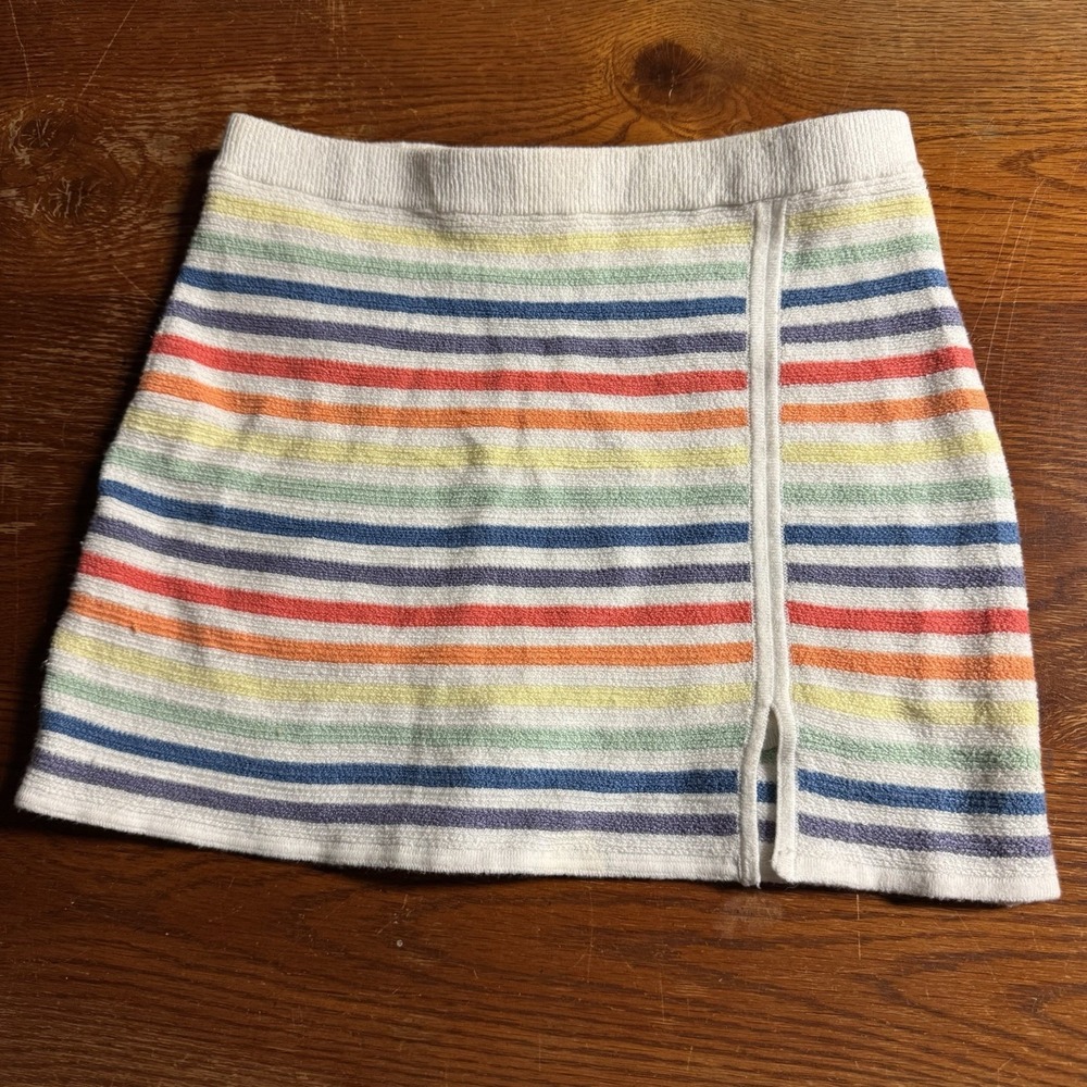 American Eagle Outfitters White Mini Skirt with Rainbow Stripes
